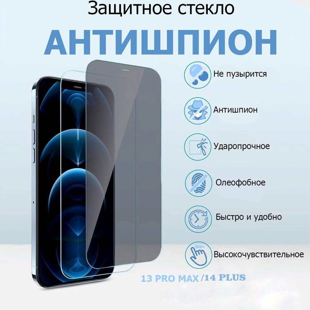 СТЕКЛО АНТИШПИОН для iPhone 13 Pro Max / 14 Plus Privacy (приватное) с олеофобным покрытием, защитное #1