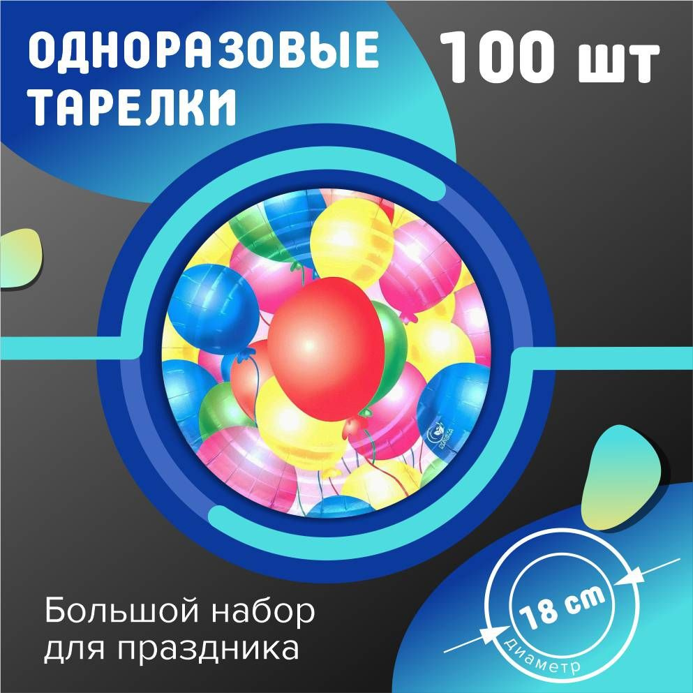 Одноразовые тарелки 18 см 100 шт. Шары #1