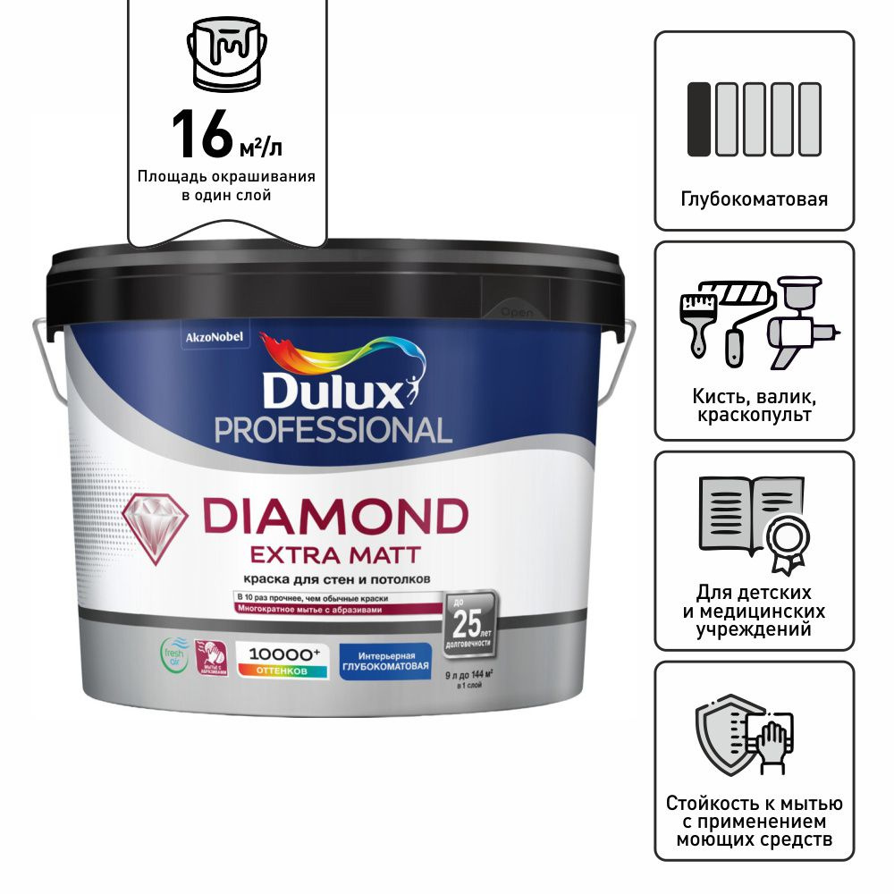 Краска Dulux Professional Diamond Extra Matt глуб/мат BW 9л #1