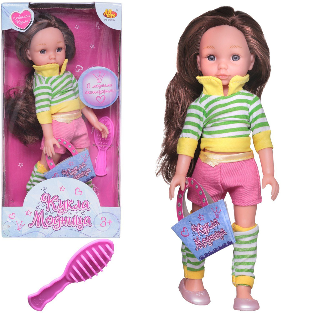 Кукла ABtoys Любимая кукла в полосатой кофте и розовых шортах 25 см  #1