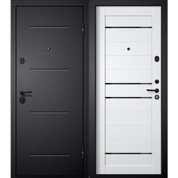 Дверь входная M-3 черный шелк царга-4 ПВХ белый стекло черное 860 левая  #1