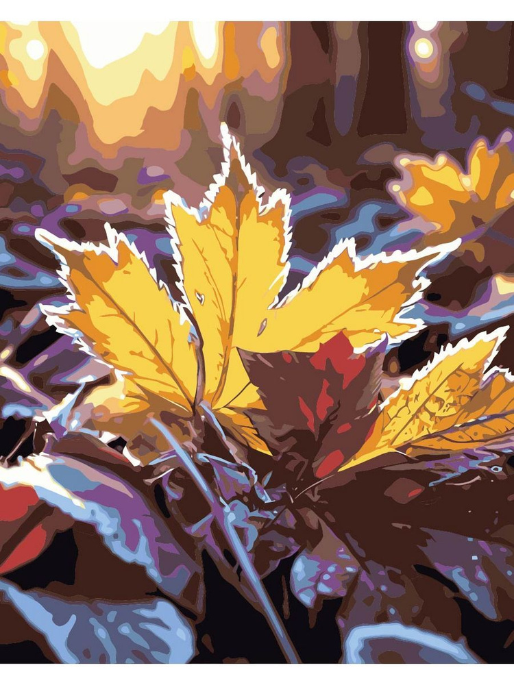 Картина по номерам опавшие листья осень на холсте с деревянным подрамником размер 40х50, акриловые краски, #1
