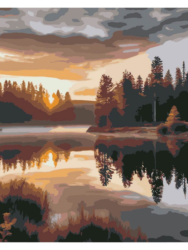 Картина по номерам река лес природа на холсте с деревянным подрамником размер 40х50, акриловые краски, #1