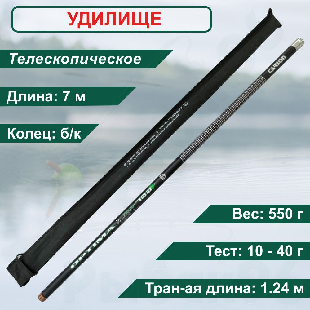 Удилище Condor Optima б/к, длина 7 м, тест 10-40 гр carbon IM-7, цвет черный  #1