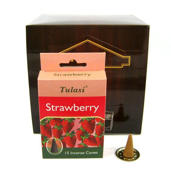 Tulasi Incense CONES STRAWBERRY, Sarathi (Туласи благовония КОНУСЫ КЛУБНИКА, Саратхи), уп. 15 конусов. #1