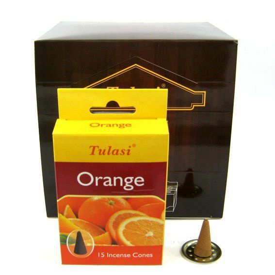 Tulasi Incense CONES ORANGE, Sarathi (Туласи благовония КОНУСЫ АПЕЛЬСИН, Саратхи), уп. 15 конусов.  #1