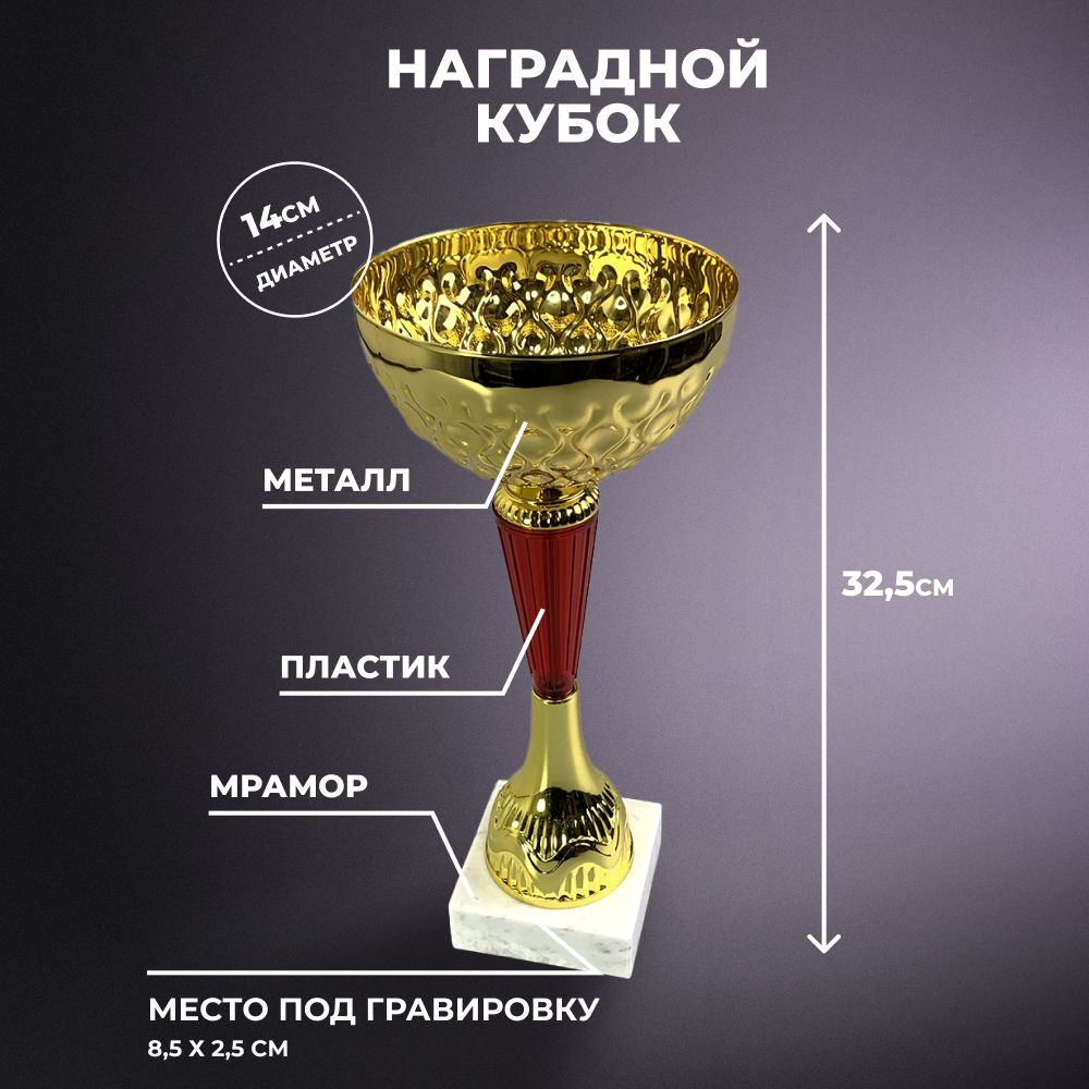 Наградной спортивный кубок на мраморном постаменте (32,5 см)  #1