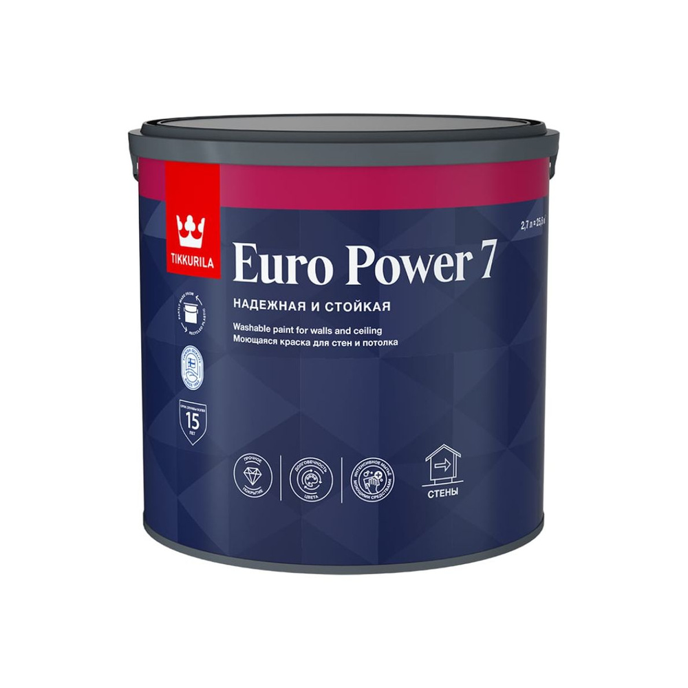 Tikkurila Euro Power 7 / Тикурила Краска "Euro power-7" 2,7 л моющаяся для стен и потолков Tikkurila #1