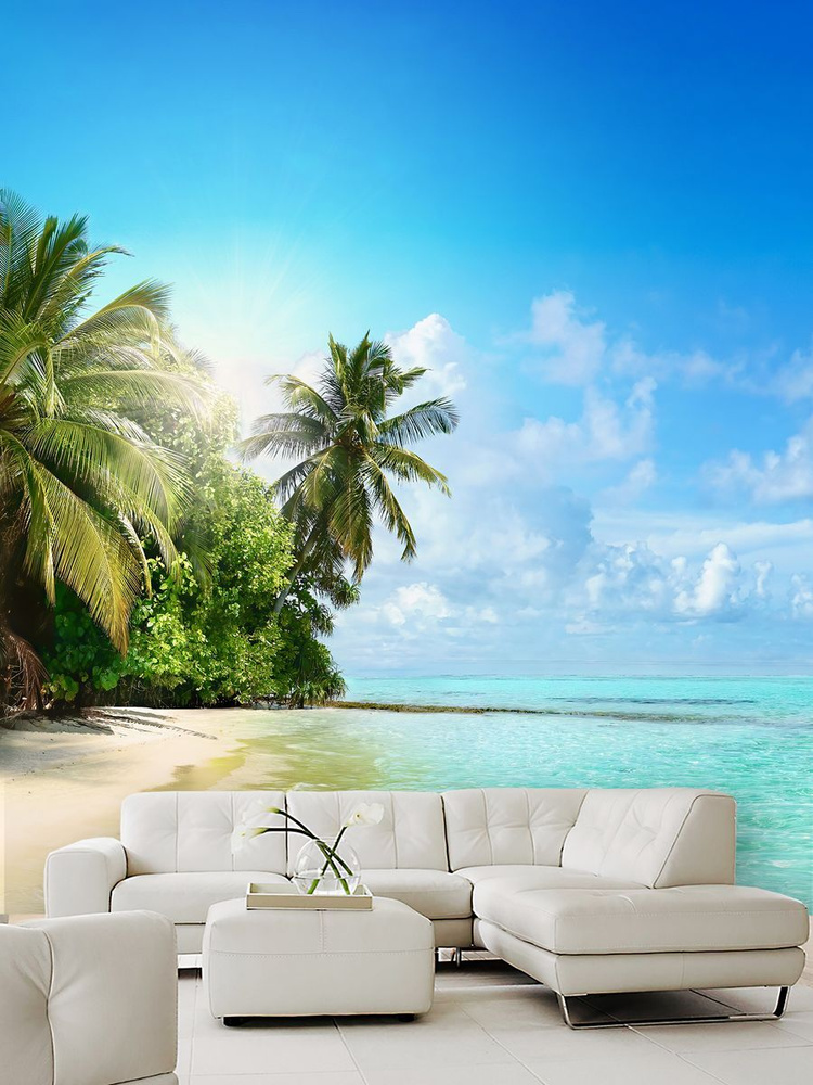 Фотообои тропический пляж с пальмами в зал 400х270 #1