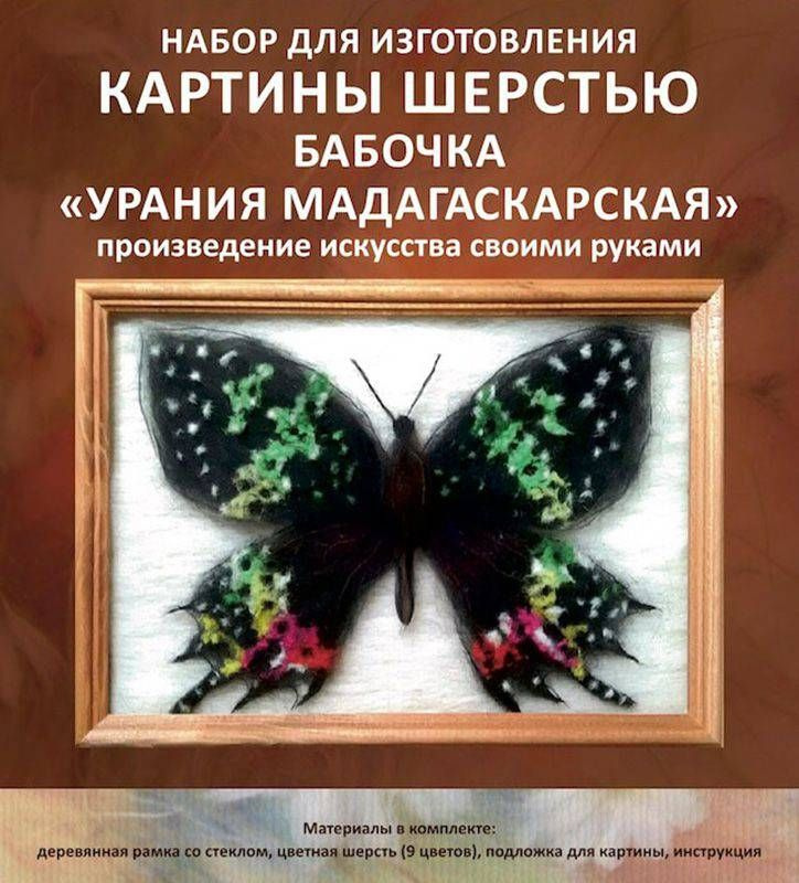 Набор для изготовления картины шерстью Цветной Бабочка Урания Мадагаскарская  #1