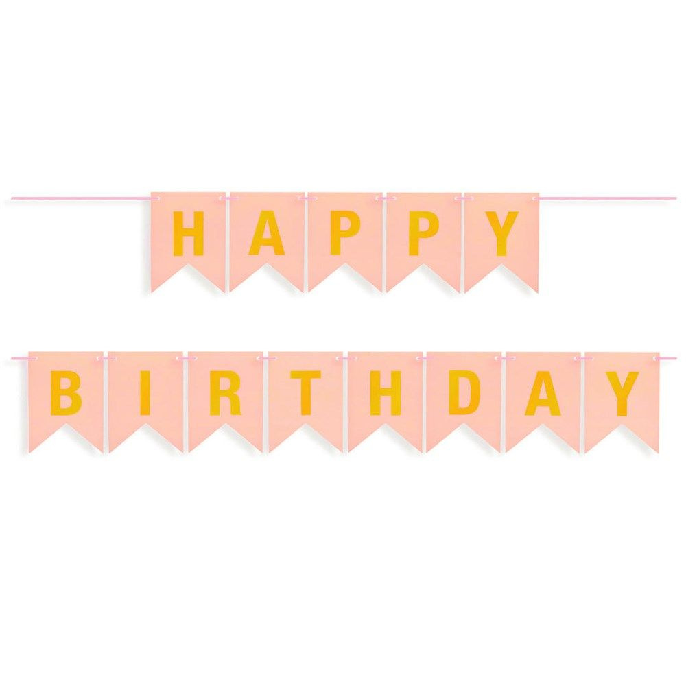 Гирлянда Флажки, Happy Birthday, Розовый/Золото, Металлик, 500 см, 16*12 см, 1 шт.  #1