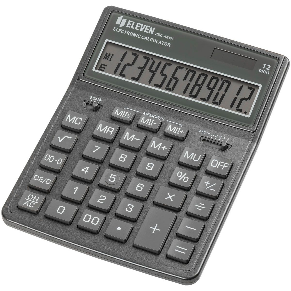 Калькулятор настольный Eleven SDC-444X-GR, 12 разрядов, двойное питание, 155*204*33мм, cерый  #1