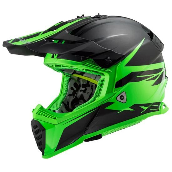 Кроссовый шлем для мотоциклистов LS2 MX437 FAST EVO ROAR Black Green L мотоэкипировка мотозащита  #1