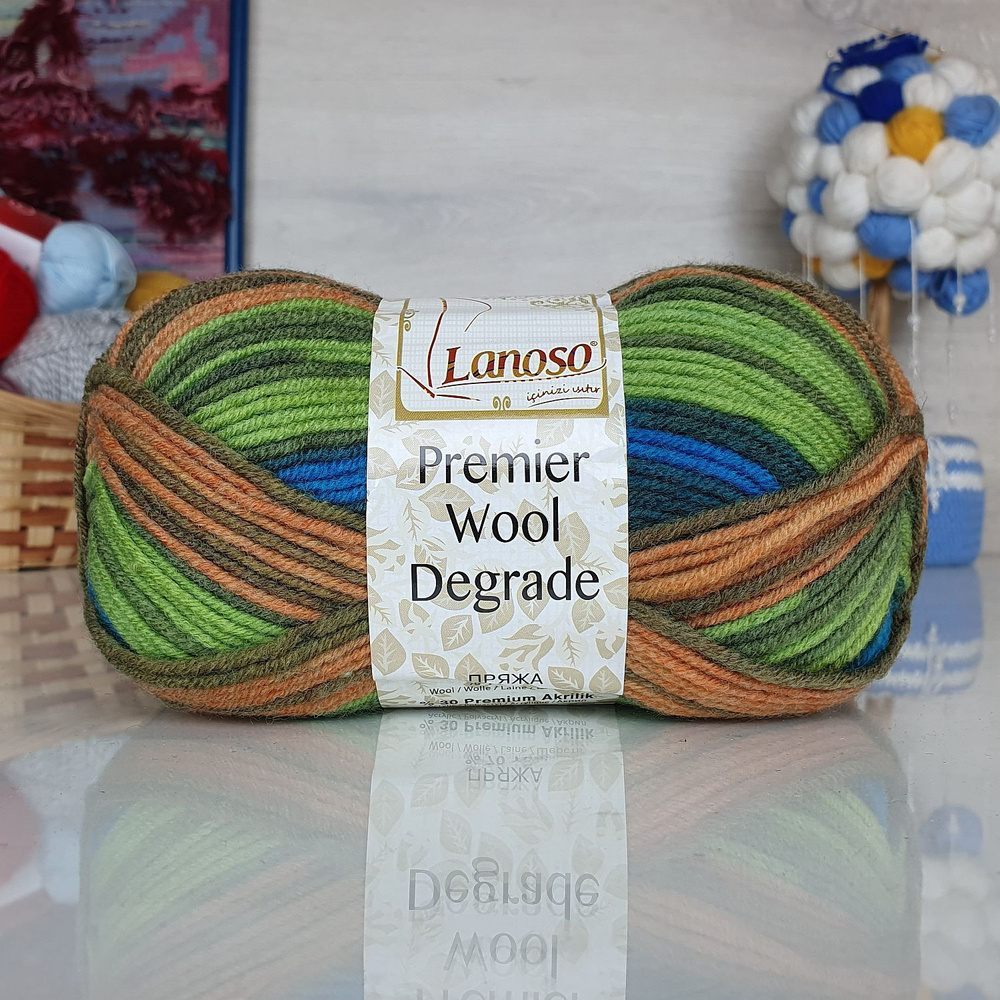 Пряжа Premier wool color Lanoso - 001 (голуб/оранж), 70% шерсть, 30% акрил, (100г, 230м) нитки для ручного #1