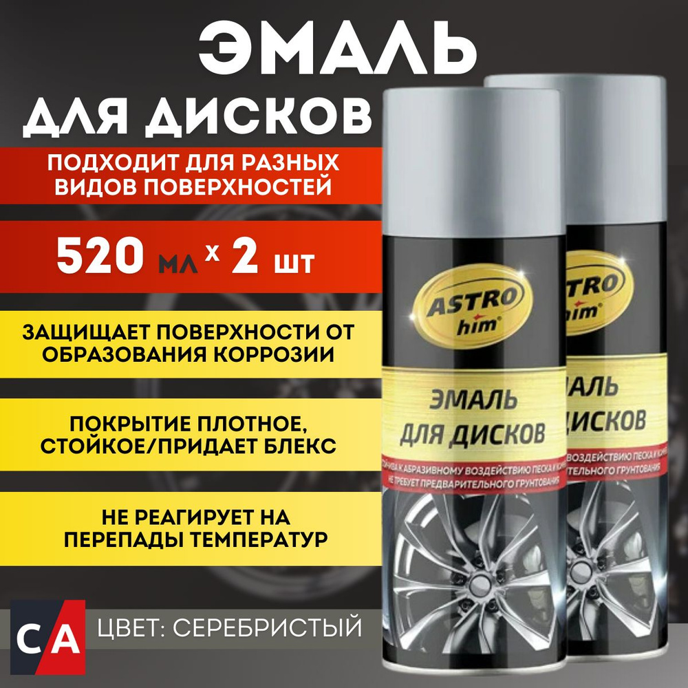 Эмаль для дисков 520 мл аэрозоль 2 штуки ASTROhim серебристая AC-609  #1