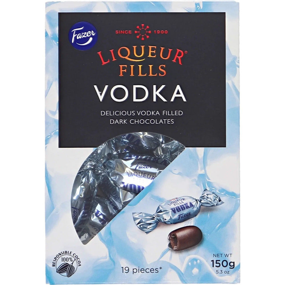 Конфеты Fazer "Liqueur Fills Vodka" из темного шоколада с алкогольной начинкой, 150г (Из Финляндии)  #1