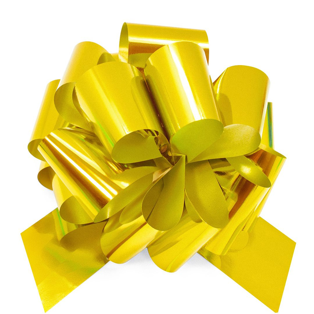 Бант для подарка большой самосборный, желтый, лаковый, 21см / Подарочный бант  #1