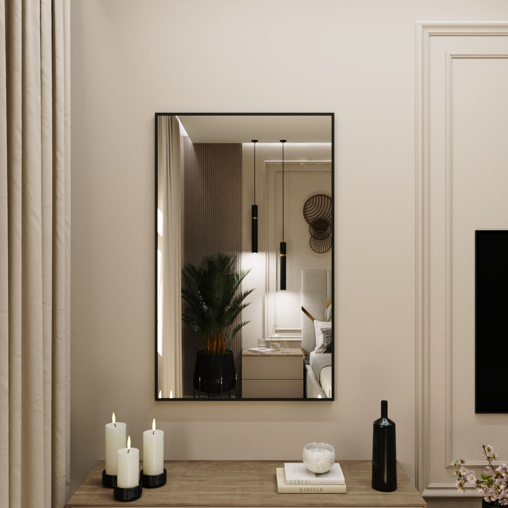 Зеркало интерьерное в алюминиевой раме настенное Market.House 100х60 см. Черное  #1