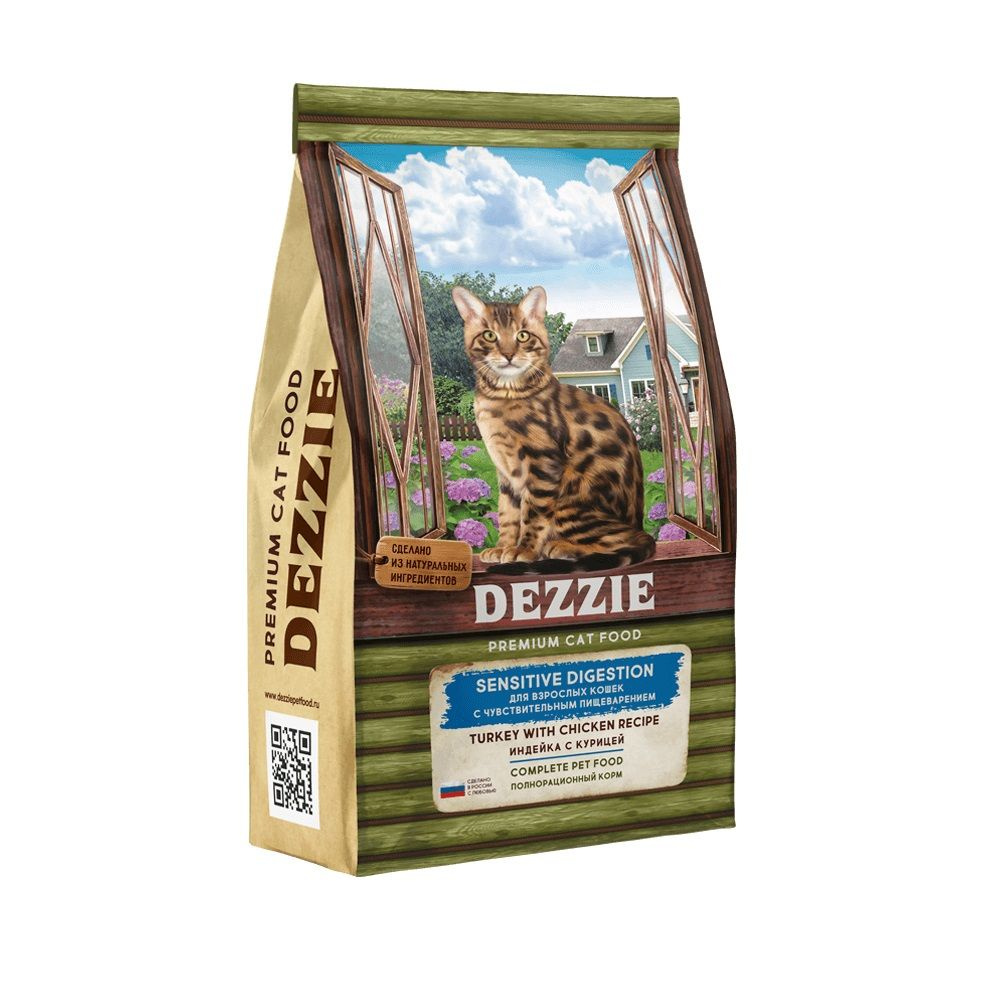 DEZZIE Sensitive Digestion Cat Сухой корм для взрослых кошек с чувств. пищев. Индейка с Курицей 2кг  #1