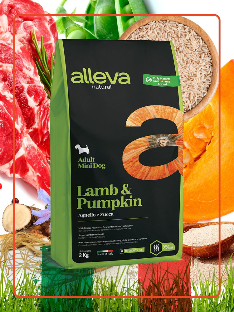 Полнорационный сухой корм Alleva Natural с ягненком и тыквой для взрослых собак мелких пород 2 кг  #1