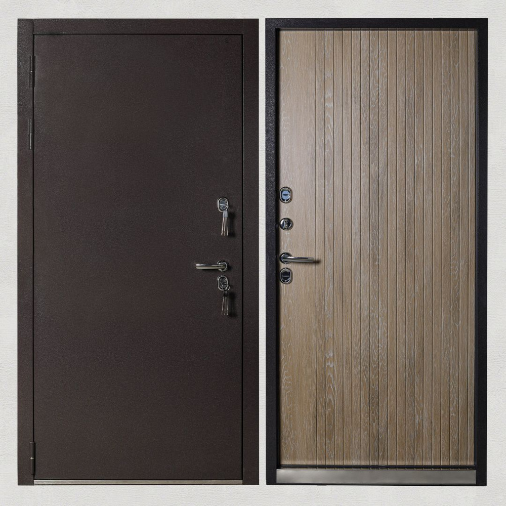 Дверь входная металлическая KVARTA TS с терморазрывом для дома дуб натуральный нержавеющий порог 2050/880 #1
