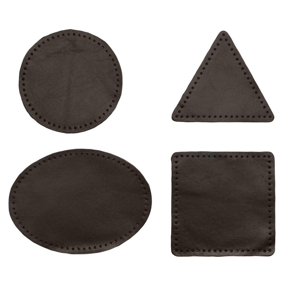 Заплатка на одежду пришивная из кожи, набор круглая квадратная треугольная овальная с перфорацией, 8 #1