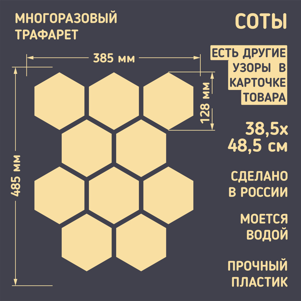 Трафарет для стен "Соты " многоразовый (для декоративной штукатурки и покраски, декора мебели и интерьера) #1