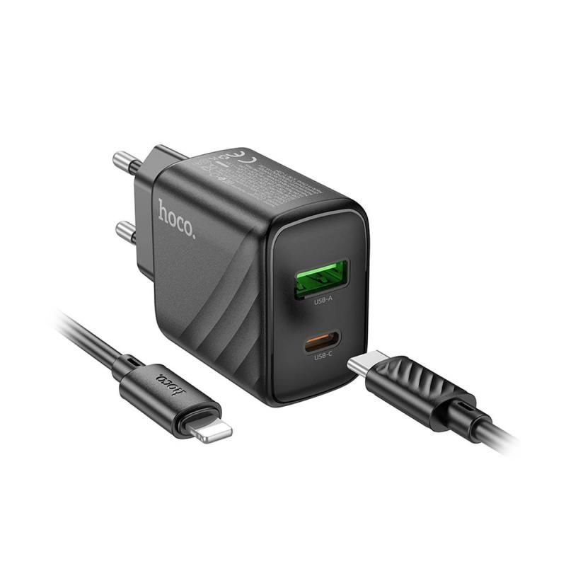 Сетевое зарядное устройство USB Hoco CS23A (30W/QC 3.0/порт USB-C PD/кабель USB-C-Lightning) <черный> #1