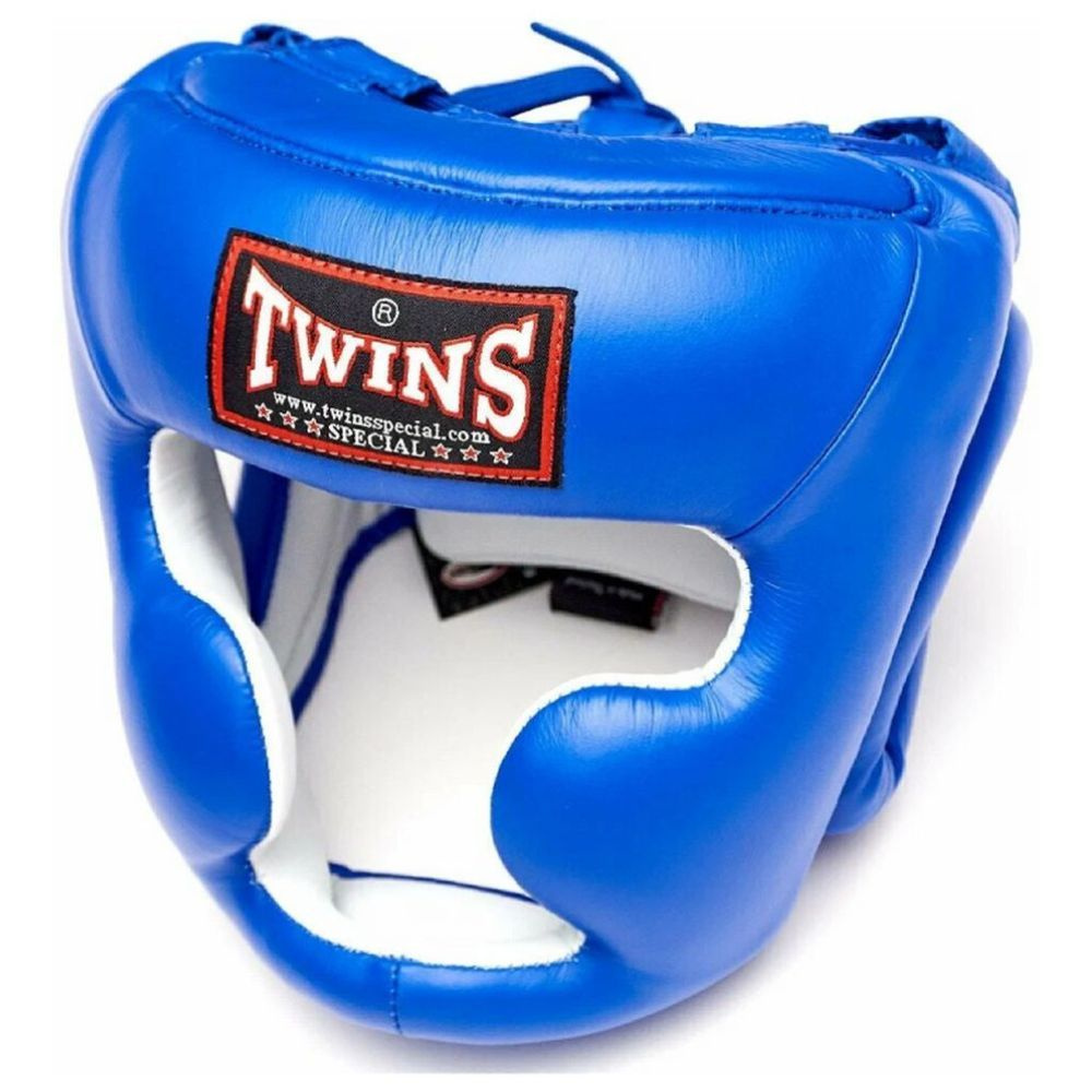 Шлем боксерский Twins head protection hgl-3, размер L _ синий / натуральная кожа / для тренировок _ тайского #1