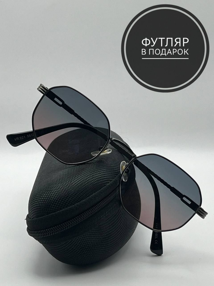 Солнцезащитные очки имиджевые многоугольные, черно-розовые  #1