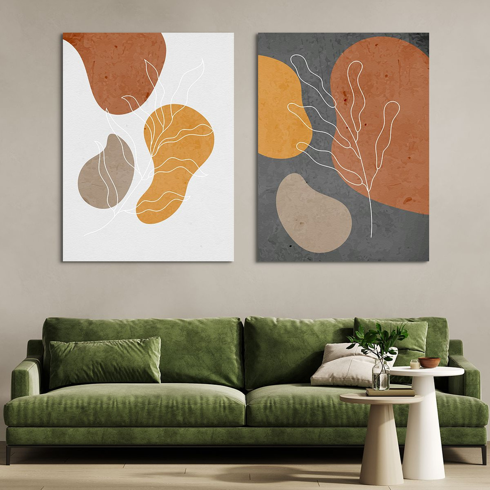 Модульная картина на стену, на холсте - Ботаническая иллюстрация растений в стиле бохо 150x100 см  #1