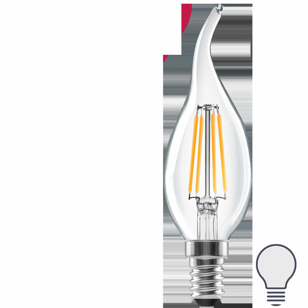 Lexman Лампочка Лампа светодиодная E14 220-240 В 6 Вт свеча на ветру прозрачная 800 лм нейтральный белый #1