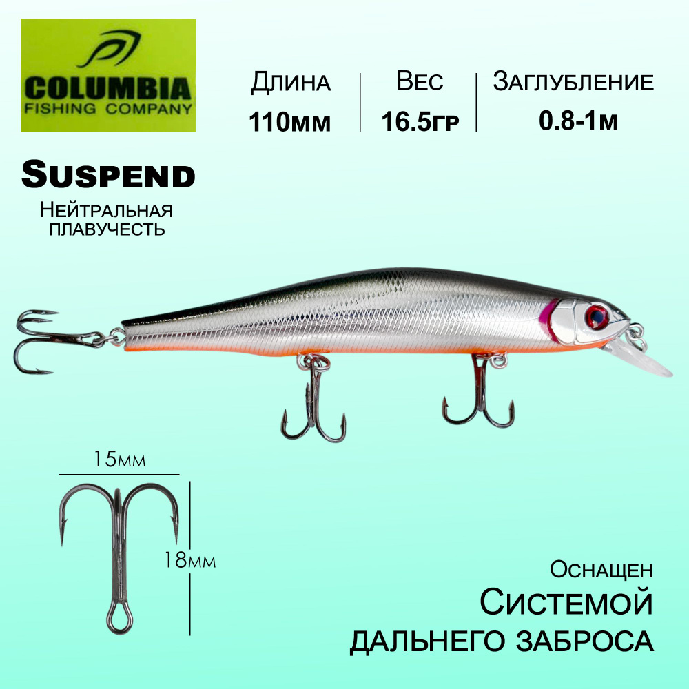 Воблер Columbia Fishing 110мм / 16.5гр / 0.8-1м Orbit Нейтральный Suspend Суспендер Minnow Мелководный #1