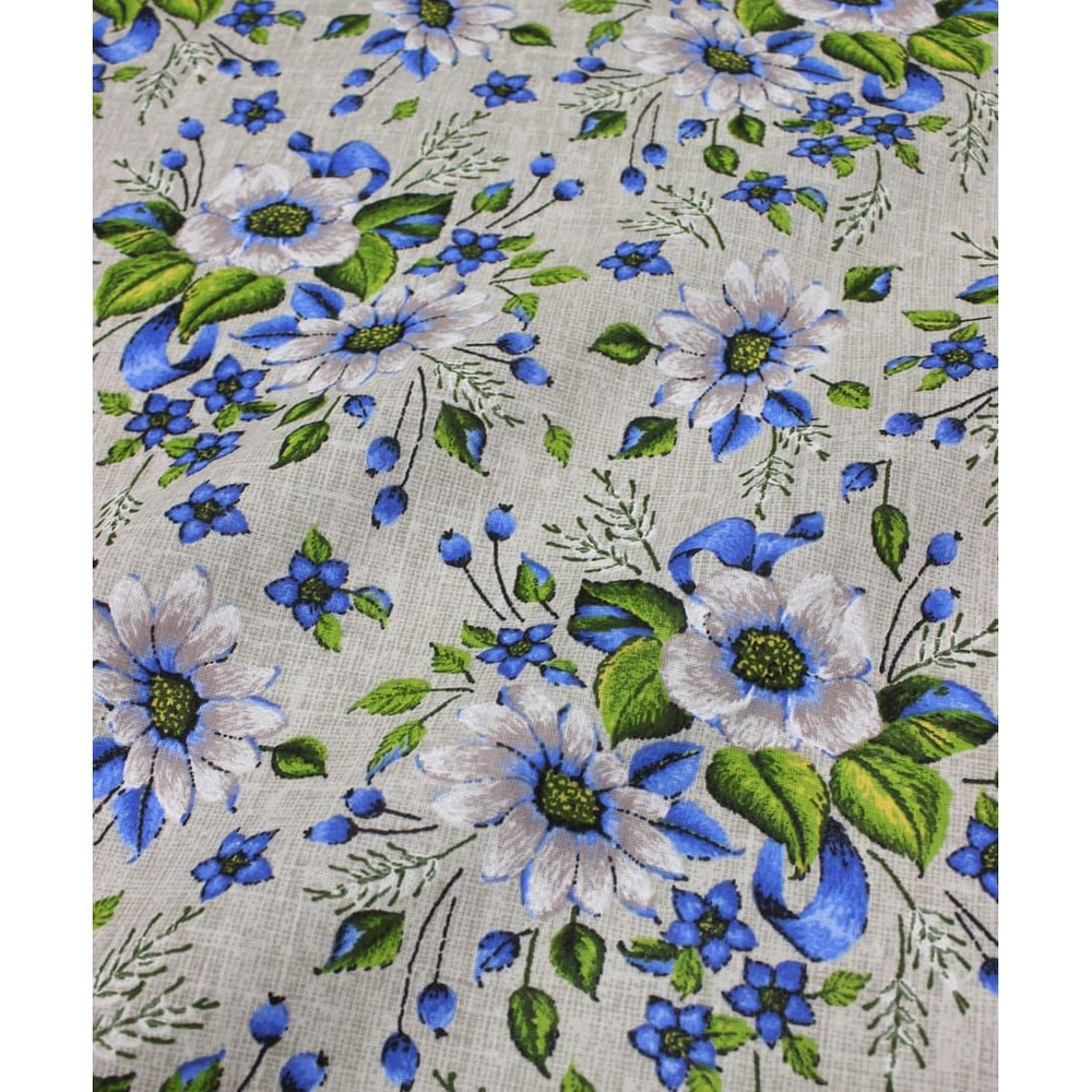 Ткань для шитья(1 м) Бязь "Васильковые цветы с ягодами", ш.1.5м, хлопок-100%, 120гр/м.кв  #1