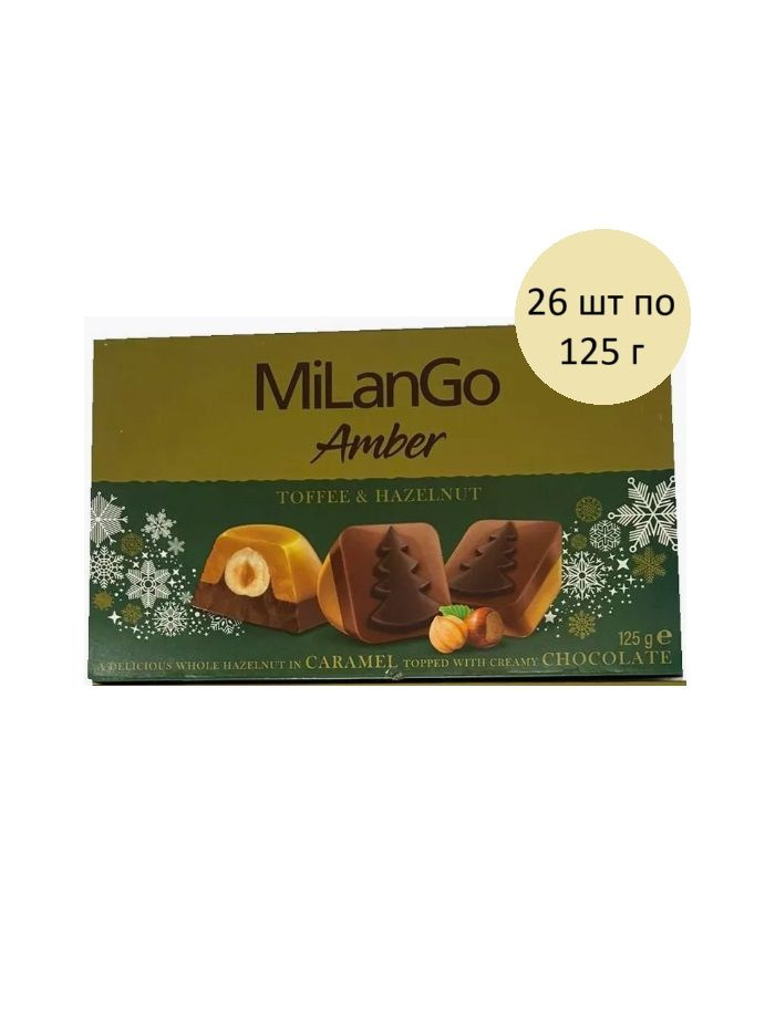 Конфеты Solen MiLanGo Amber с фундуком карамелью и шоколадом в зеленой упаковке 26 шт по 125 г, 1 блок #1