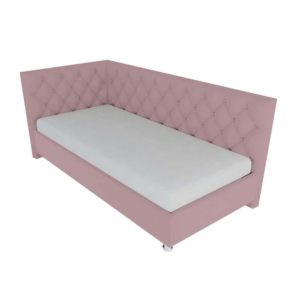 Односпальная кровать Версаль Угловая 120x200 основание металлическое с ламелями велюр розовый без ножек #1