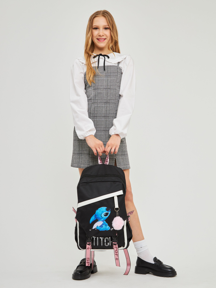Рюкзак в стиле аниме, К-ПОП для подростков, рюкзак универсальный школьный с ручками и брелоком / черно-белый #1