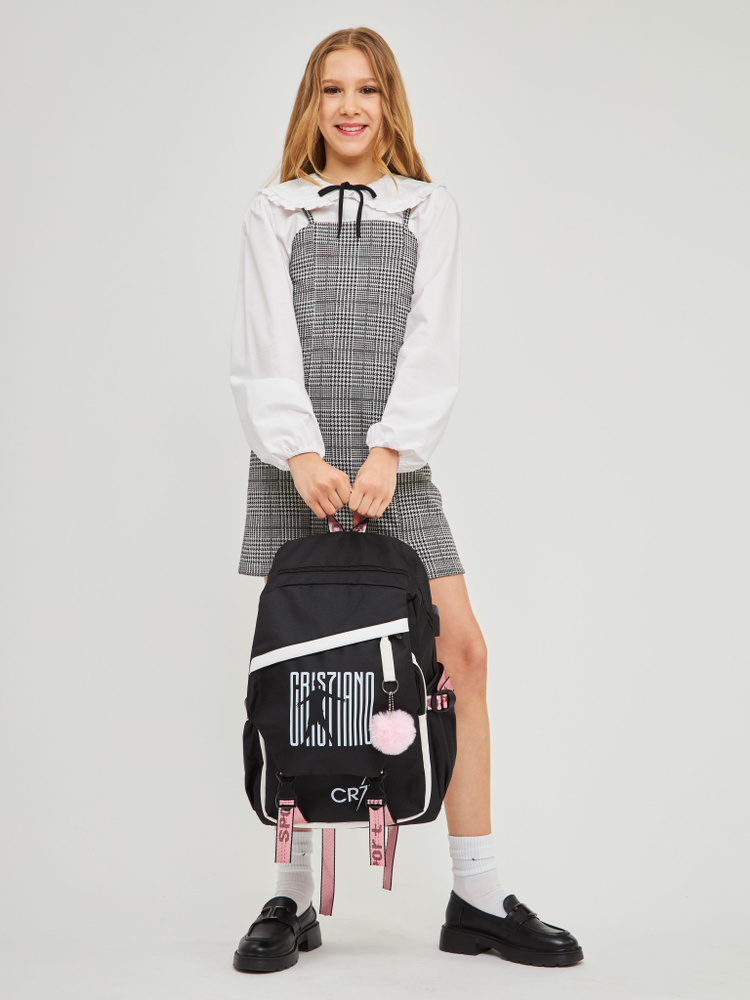 Рюкзак в стиле аниме, К-ПОП для подростков, рюкзак универсальный школьный с ручками и брелоком / черно-белый #1