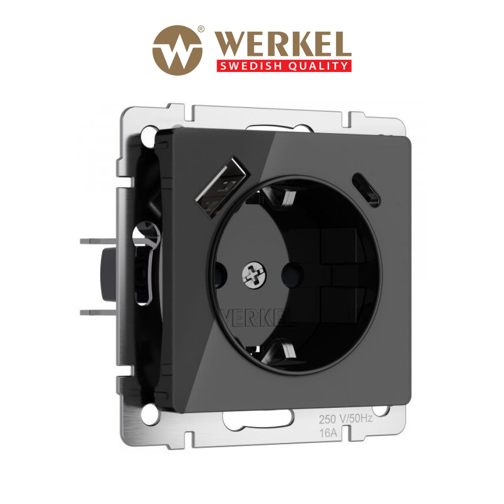 Розетка встраиваемая с заземлением и быстрой зарядкой USB Type A+С скрытой установки Werkel W1171748 #1