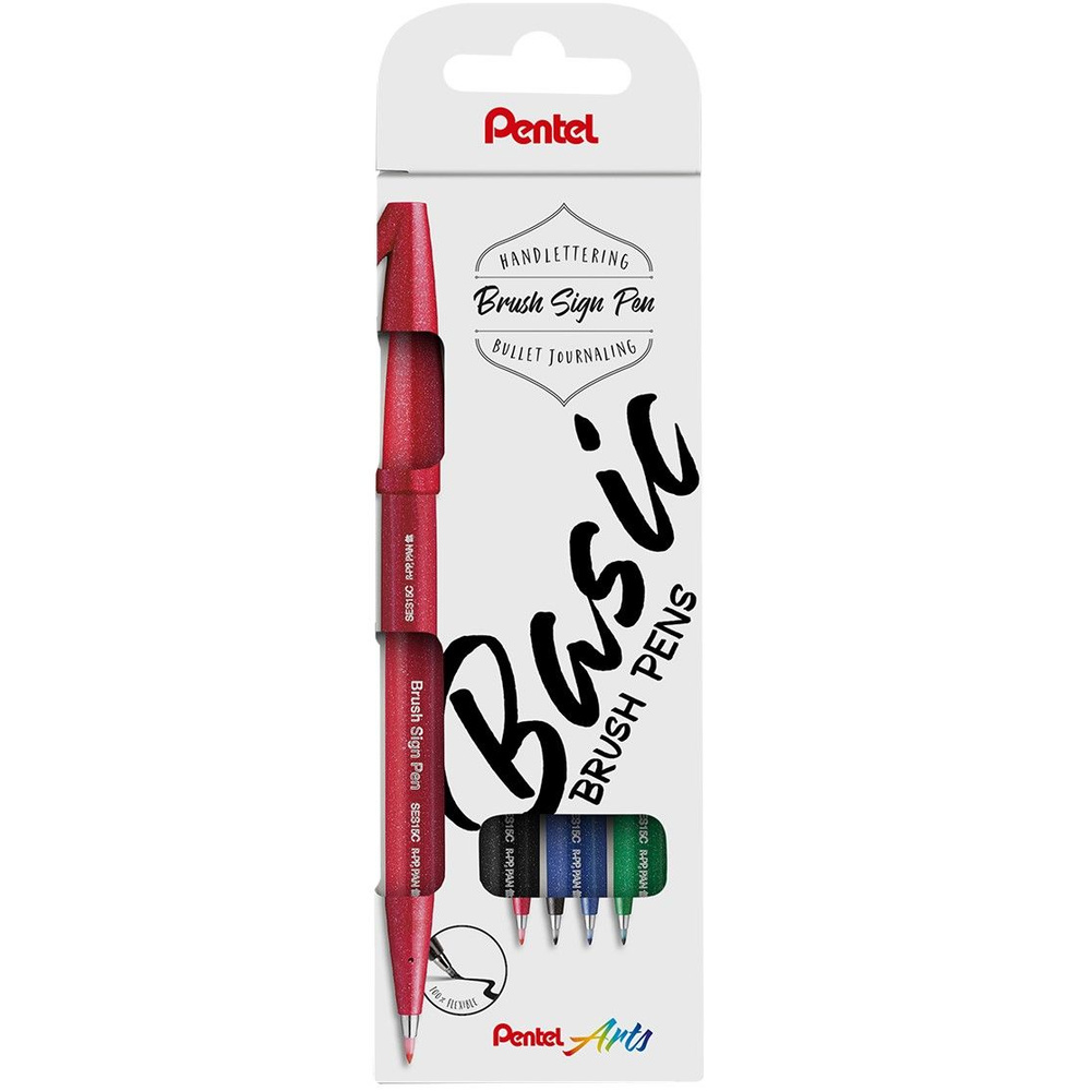 Pentel Brush Sign Pen набор брашпенов, 4 цвета, артикул SES15-4 #1