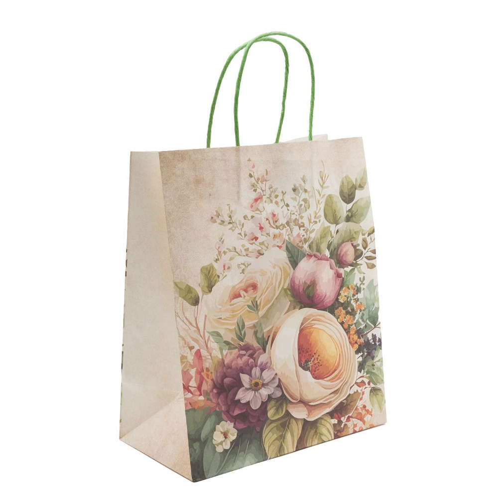 Пакет подарочный крафтовый Цветы, размер L, 22*12*27 см, Арт Узор, упаковка для подарка  #1