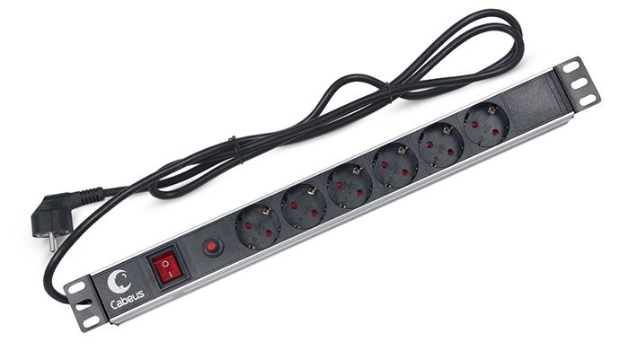 Блок евророзеток для 19" шкафов 16А Cabeus PDU-6P-F-2EU 6 розеток #1