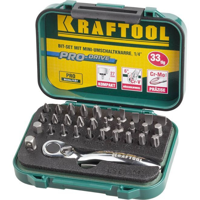 Набор бит с мини трещоткой 1/4" Kraftool EXPERT 33 предмета 26157-H33 #1