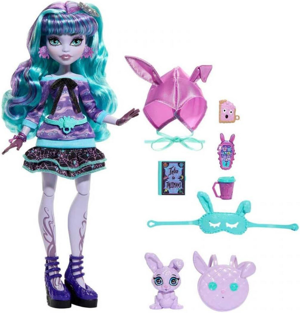 Кукла Monster High Twyla Creepover Party Твайла и кролик Дастин Пижамная вечеринка HLP87  #1