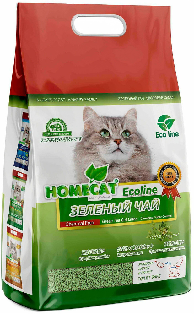 Наполнитель Homecat Ecoline Зеленый чай для кошек, комкующийся, с ароматом зеленого чая, 8.4 кг, 18 л #1