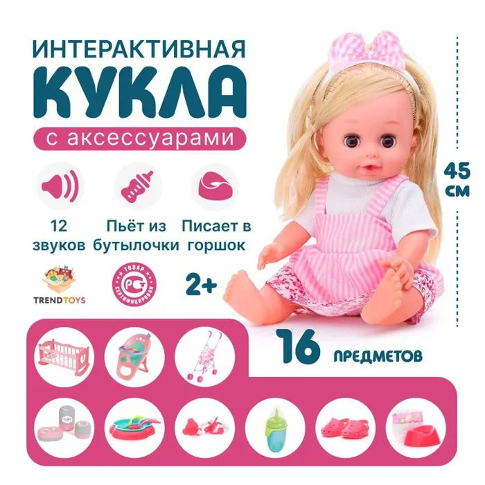 Кукла Пупс TrendToys Интерактивная 16 аксессуаров #1