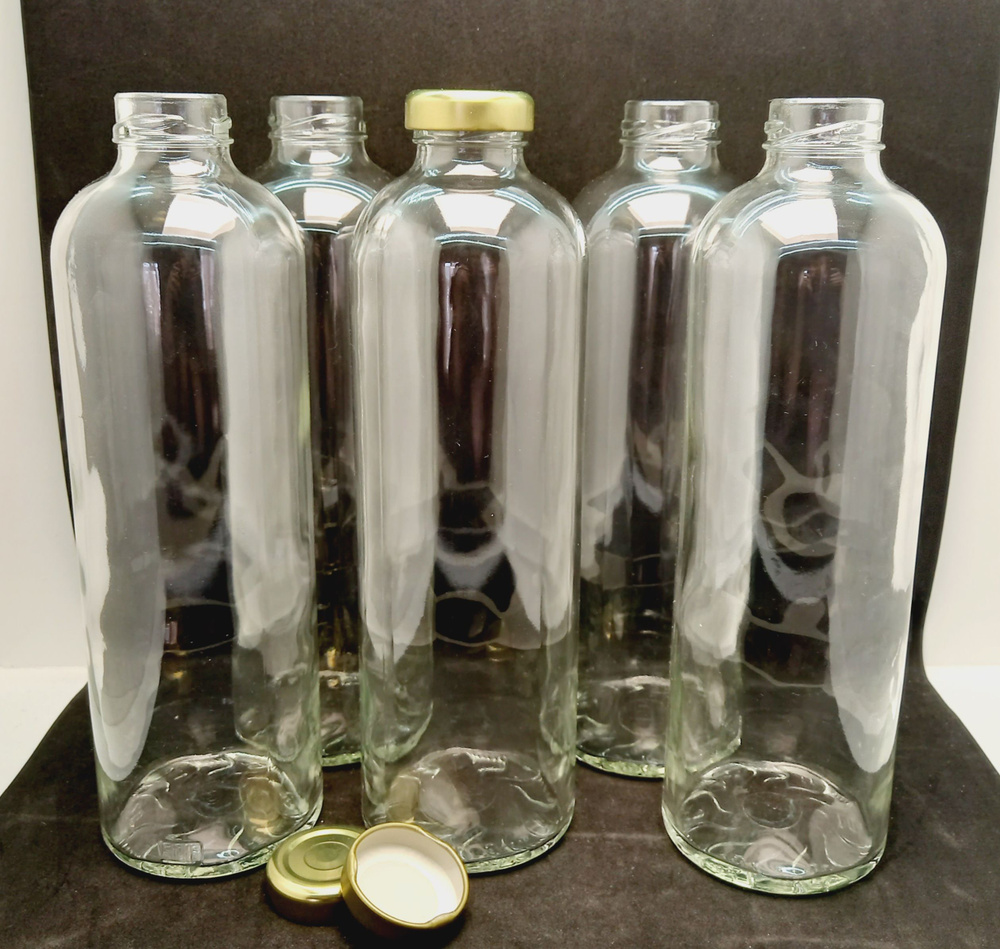 Бутылка стеклянная 1000мл / 1 литр, 5 штук, стеклянная "Карнель" , крышка ДИП 38мм  #1
