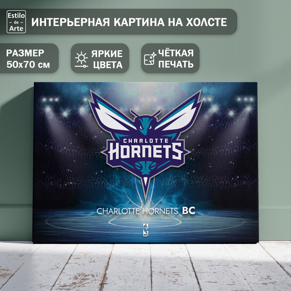 Картина интерьерная на холсте "Баскетбольный клуб Шарлотт Хорнетс / Charlotte Hornets", 50х70 см  #1