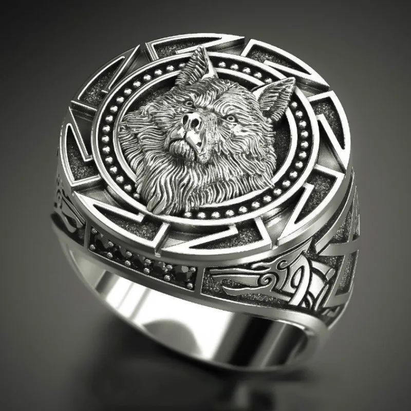Винтажное кольцо Тотем волка в скандинавской мифологии, перстень с головой воина Викинга, властное модное #1