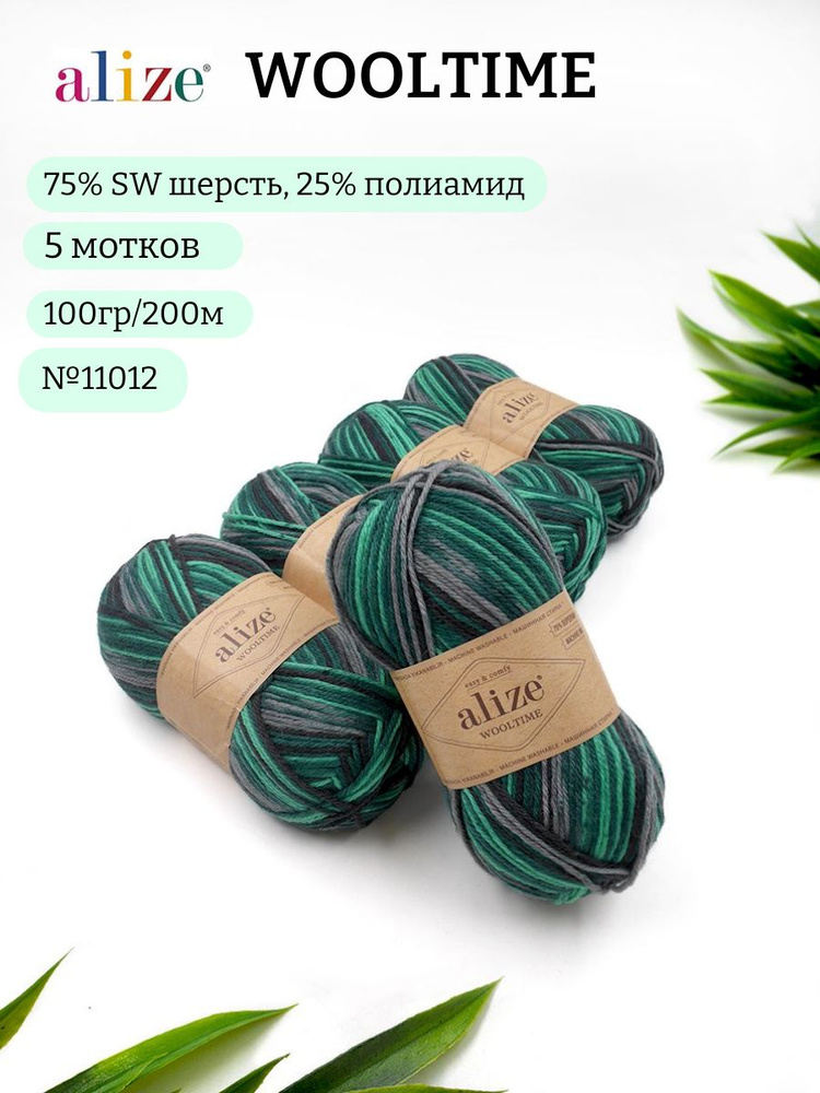 Пряжа для вязания Alize Wooltime (Вултайм) 11012 меланж 75% SW шерсть, 25% полиамид 100г 200м 5шт  #1